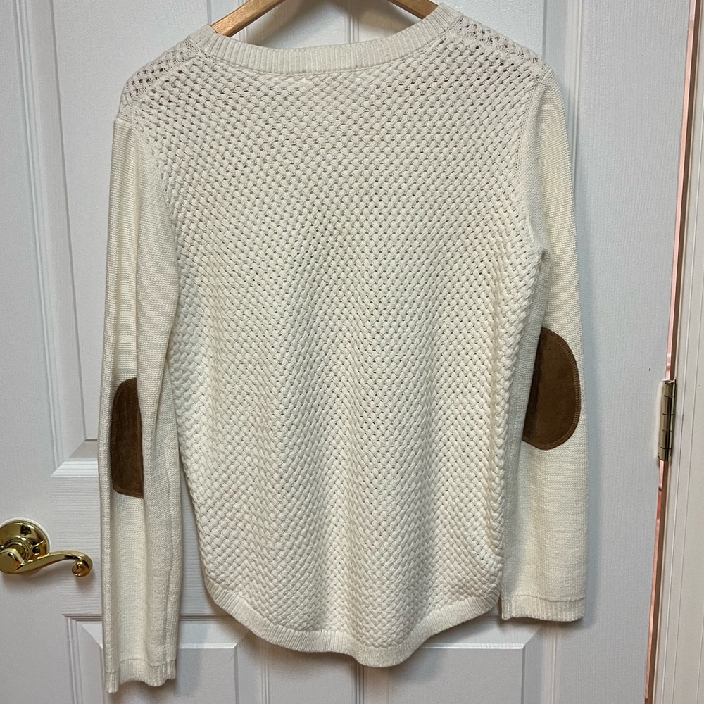 White Sweater With Unique Elbow Patches - image 5